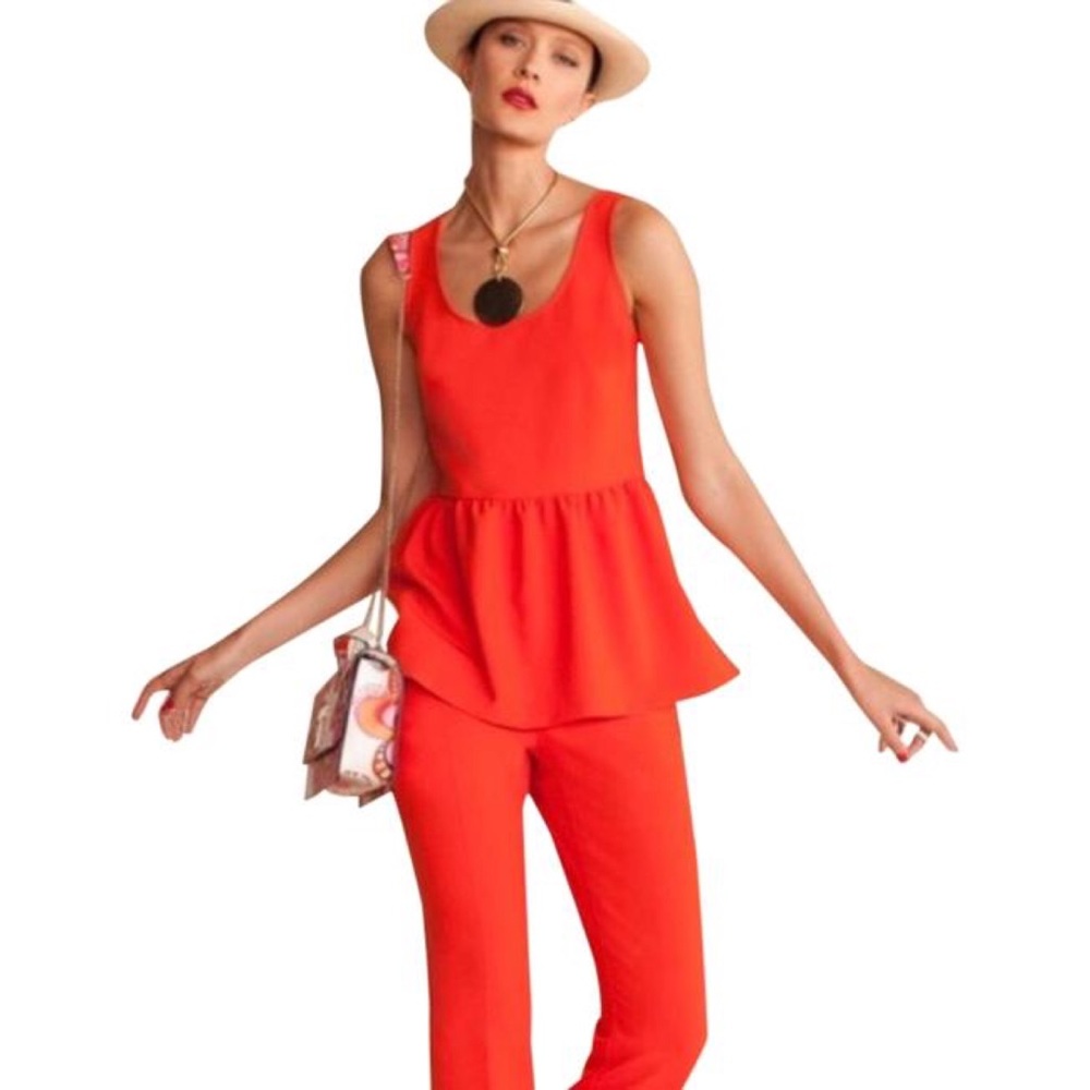 Trina Turk Orange Peplum Tank Top - Picture 2 of 8